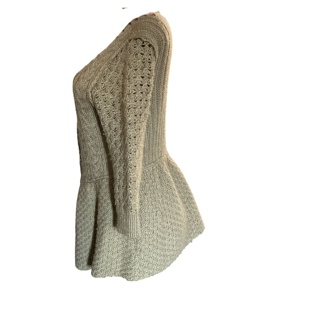 Free People Deep V Peplum Knit Sweater Cardigan in Olive Green - Picture 2 of 6